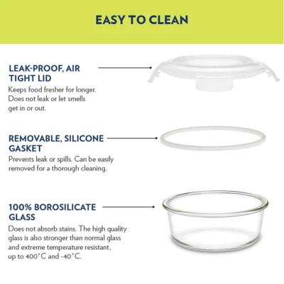Borosil Klip n Store Round Set of 3 Glass Container (Freezer, Oven, Micro safe) - Image 3