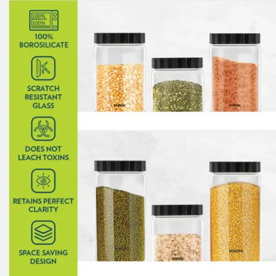 Borosil Endura Airtight Glass Jar, Black Lid (Screw Top Lid, Oven Safe, Fridge Safe) - Image 9