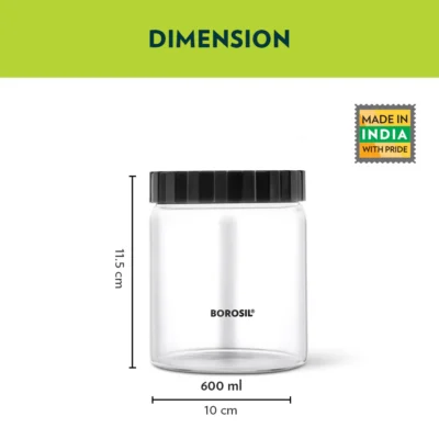 Borosil Endura Airtight Glass Jar, Black Lid (Screw Top Lid, Oven Safe, Fridge Safe) - Image 6