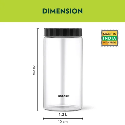 Borosil Endura Airtight Glass Jar, Black Lid (Screw Top Lid, Oven Safe, Fridge Safe) - Image 2