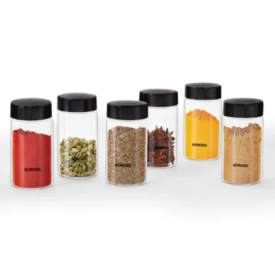 Borosil Neo Spice Jar, Set of 6 ( Oven, Micro, Fridge Safe)