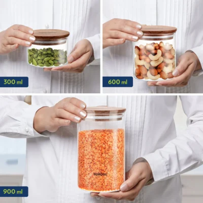 Borosil Classic Jar with Wooden Lid, Set of 3 - Image 4