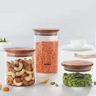 Borosil Classic Jar with Wooden Lid, Set of 3 - Image 2