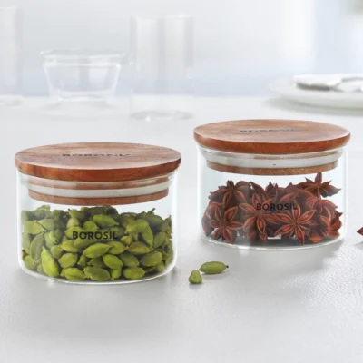 Borosil Classic Jar with Wooden Lid, Set of 2 (Oven, Micro, Fridge Safe) - Image 5