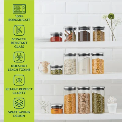 Borosil Classic Storage Jar Set of 2, 300 ml (Oven, Micro, Fridge Safe)
