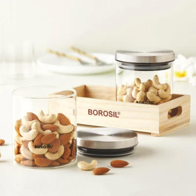 Borosil 2 Classic Jars w Wooden Tray (Oven, Micro, Fridge Safe) - Image 5