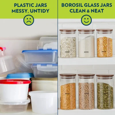 Borosil Classic Jar with Wooden Lid, Set of 2 (Oven, Micro, Fridge Safe) - Image 3