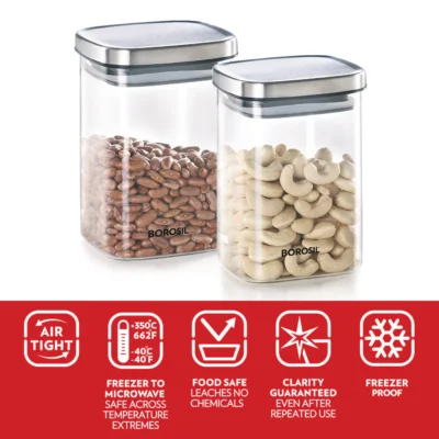 Borosil Classic Square Jar Oven, Micro, Fridge Safe - Image 4