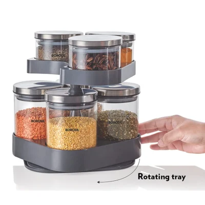 Borosil Spin n Store Tray w 7 Classic Jars (Oven, Micro, Fridge Safe) - Image 3