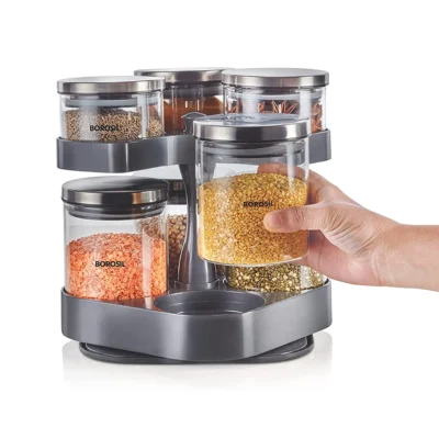 Borosil Spin n Store Tray w 7 Classic Jars (Oven, Micro, Fridge Safe) - Image 2