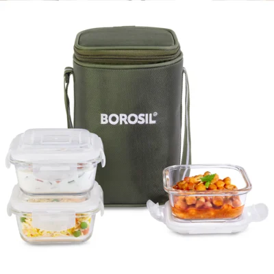 Borosil Eateasy Glass Lunchbox, Square x 3 (Microwave Safe Containers) - Image 6