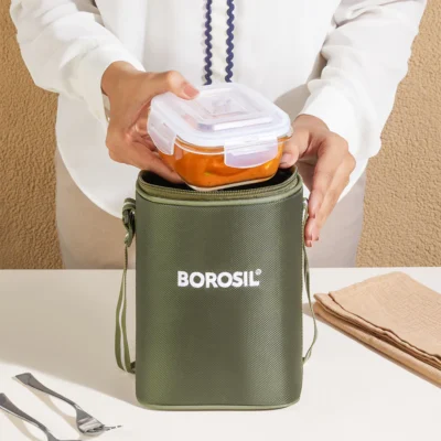 Borosil Eateasy Glass Lunchbox, Square x 3 (Microwave Safe Containers) - Image 4
