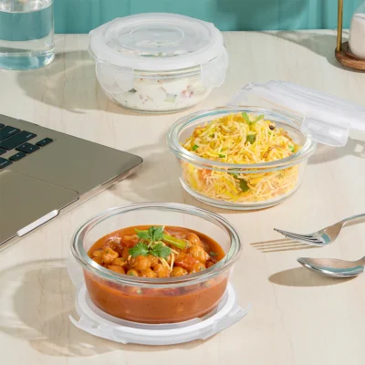 Borosil Eateasy Glass Lunchbox, Round x 3 (Microwave Safe Containers) - Image 5