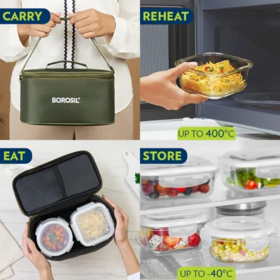 Borosil Eateasy Universal Glass Lunchbox (Microwave Safe Containers) - Image 2