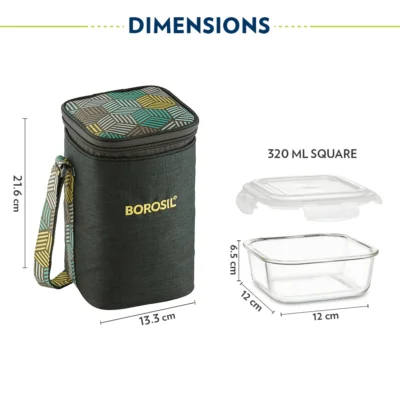 Borosil Foodluck Olive Glass Lunchbox, Square x 3 (Microwave Safe Containers) - Image 4