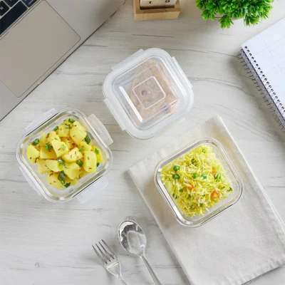 Borosil Foodluck Olive Glass Lunchbox, Square x 3 (Microwave Safe Containers) - Image 3