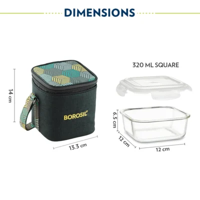 Borosil Foodluck Olive Glass Lunchbox, Square x 2 (Tall) Microwave Safe Containers - Image 4