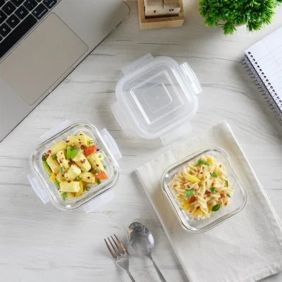 Borosil Foodluck Olive Glass Lunchbox, Square x 2 (Tall) Microwave Safe Containers - Image 3