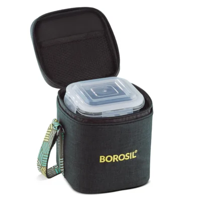 Borosil Foodluck Olive Glass Lunchbox, Square x 2 (Tall) Microwave Safe Containers