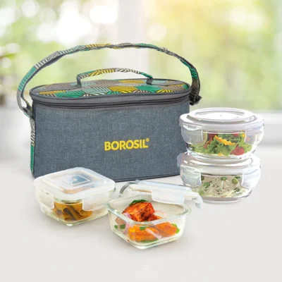 Borosil Foodluck Olive Glass Lunchbox (Microwave Safe Containers)