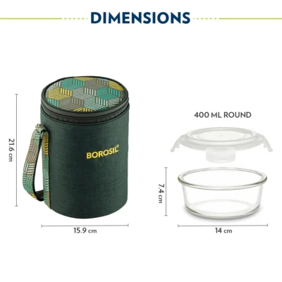 Borosil Foodluck Olive Glass Lunchbox, Round x 3 (Microwave Safe Containers) - Image 3