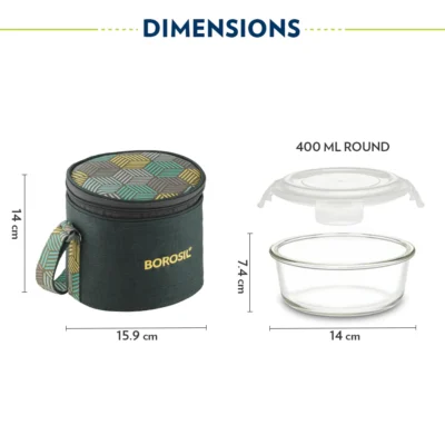 Borosil Foodluck Olive Glass Lunchbox, Round x 2 (Tall) Microwave Safe Containers - Image 3