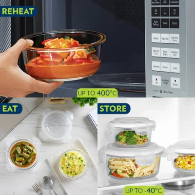 Borosil Foodluck Olive Glass Lunchbox, Round x 2 (Tall) Microwave Safe Containers - Image 2