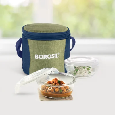 Ace Green Glass Lunch Box, Round x 2 (Tall) (Microwave Safe Containers)