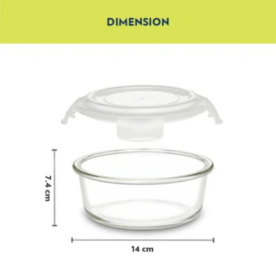 Ace Green Glass Lunch Box, Round x 2 (Tall) (Microwave Safe Containers) - Image 3