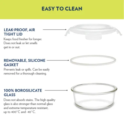 Ace Green Glass Lunch Box, Round x 2 (Tall) (Microwave Safe Containers) - Image 5