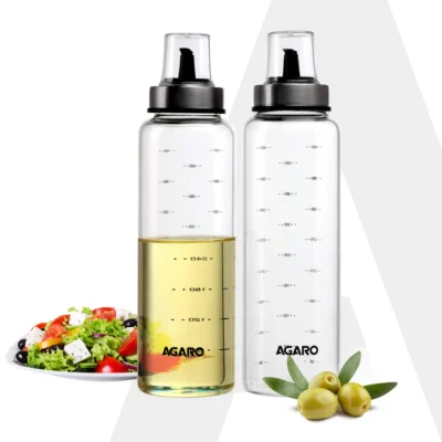 Elite Borosilicate Glass Oil Dispenser With Capacity Markings, Pack of 2, 500 Ml each, Metallic Lid, Oil Bottle Jar, Transparent