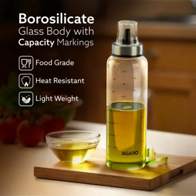 Elite Borosilicate Glass Oil Dispenser With Capacity Markings, Pack of 2, 500 Ml each, Metallic Lid, Oil Bottle Jar, Transparent - Image 6