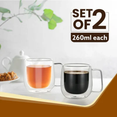 Elite Double Wall Glass Cups, 260 Ml, Insulated Tea & Coffee Cups, Hot & Cold Drinks, Coffee, Tea, Milk, Cappuccino, Juice, Microwave Safe, Stylish Espresso Chocolate Beverage, Pack of 2 - Image 6