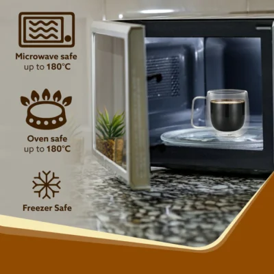 Elite Double Wall Glass Cups, 260 Ml, Insulated Tea & Coffee Cups, Hot & Cold Drinks, Coffee, Tea, Milk, Cappuccino, Juice, Microwave Safe, Stylish Espresso Chocolate Beverage, Pack of 2 - Image 4