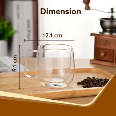 Elite Double Wall Glass Cups, 260 Ml, Insulated Tea & Coffee Cups, Hot & Cold Drinks, Coffee, Tea, Milk, Cappuccino, Juice, Microwave Safe, Stylish Espresso Chocolate Beverage, Pack of 2 - Image 2
