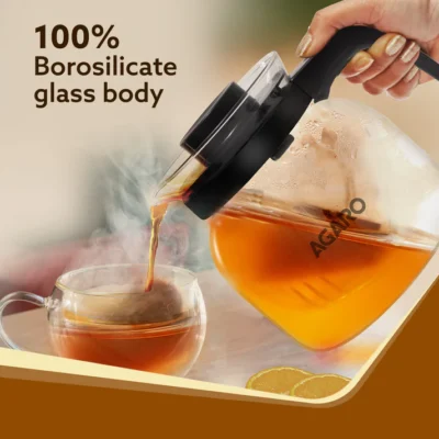 Elite Glass Carafe With Strainer Lid, 1200ml, Glass Kettle, Borosilicate Glass, Microwave Safe, Low Flame Proof, Transparent - Image 5
