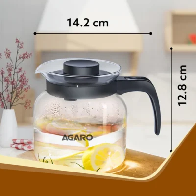 Elite Glass Carafe With Strainer Lid, 1200ml, Glass Kettle, Borosilicate Glass, Microwave Safe, Low Flame Proof, Transparent - Image 2