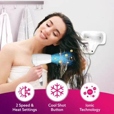 HD1417 Wall Mounted Hair Dryer 1400W, Electric Wall Mount Hair Dryer, Hotel, Bathroom, Household, Wall Hanging Dryer, White - Image 6