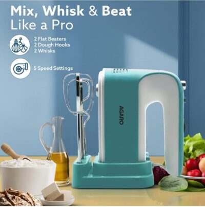 Regency Hand Mixer, Hand Mixer Blender, Detachable Beaters & Whisker/Dough Hooks, 300W, 5 Speed Settings