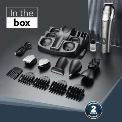 Royal Multi Grooming Kit For Men, 9in1, Shave| Trim | Style, Face Head Body Trimmer, Self Sharpening Stainless Steel Blade, 5 Combs, Metal Body, Type C Fast Charging, 120 Min Usage, IPX7, Silver - Image 3
